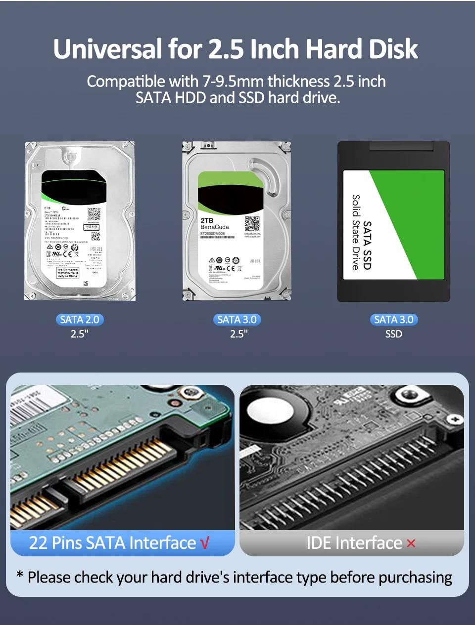 Botier de disque dur externe USB3.1, botier de disque dur de 2.5 pouces, rapide 5Gbps USB vers Micro type-c SATA HDD SSD, mallette de rangement pour ordinateur portable-USB3.0 to Micro image 5 | Rakuten