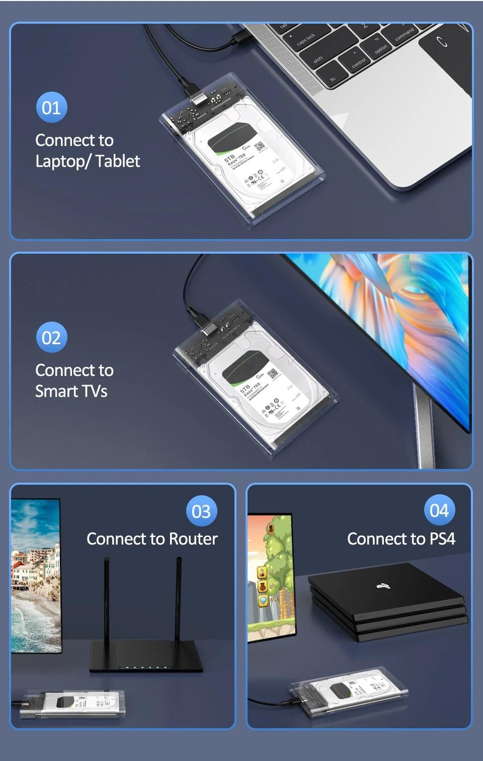 Botier de disque dur externe USB3.1, botier de disque dur de 2.5 pouces, rapide 5Gbps USB vers Micro type-c SATA HDD SSD, mallette de rangement pour ordinateur portable-USB3.0 to Micro image 6 | Rakuten