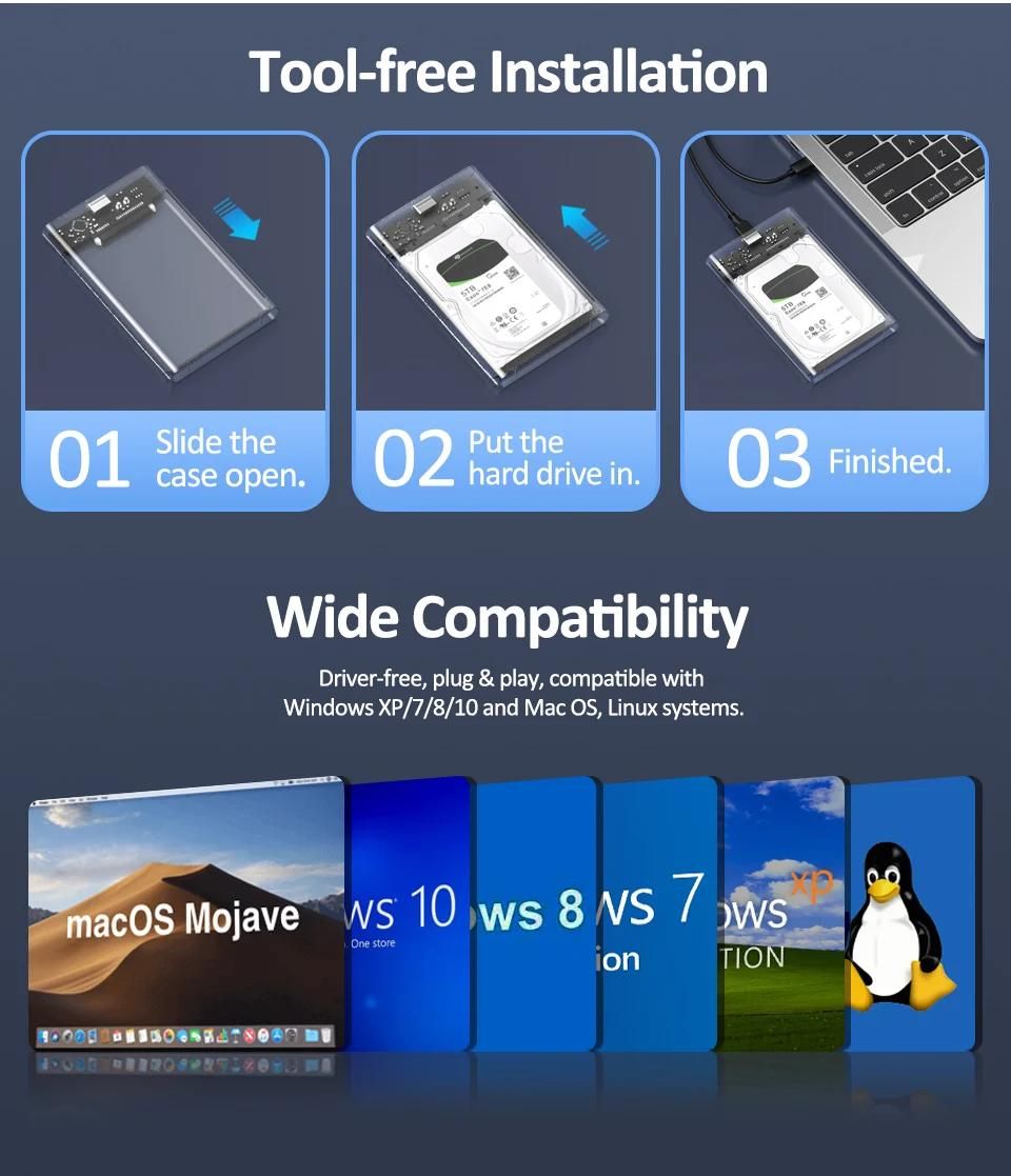 Botier de disque dur externe USB3.1, botier de disque dur de 2.5 pouces, rapide 5Gbps USB vers Micro type-c SATA HDD SSD, mallette de rangement pour ordinateur portable-USB3.1 to Type C image 7 | Rakuten