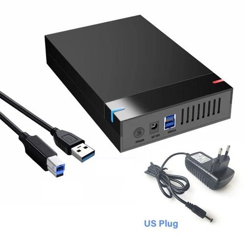 Boîtier de disque dur externe USB 3.0 vers SATA, 3.5 pouces, prise en charge du boîtier de disque dur de 10 to, adaptateur haute vitesse pour PC Lapop-US Plug