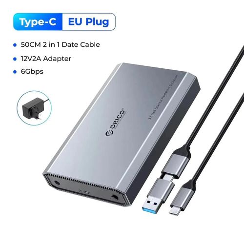 HDD boîtier 2.5/3.5 pouces boîtier de disque dur USB3.1 type-c boîtier de disque dur externe en alliage d'aluminium et ABS avec adaptateur secteur 12V2A-Support 3.5V2.5-C3