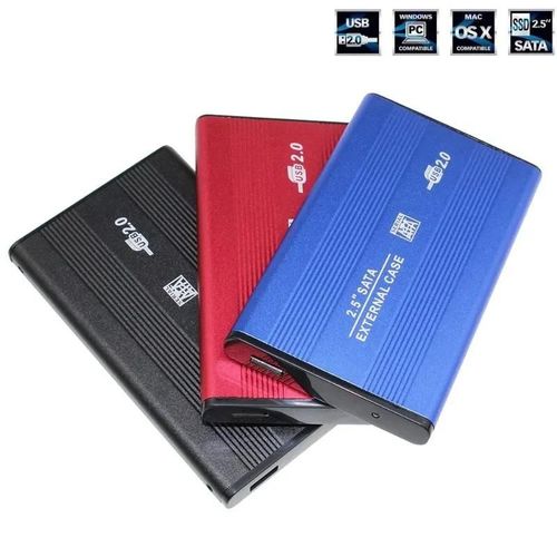 Boîtier externe de disque dur de 2.5 pouces, boîte de rangement externe en métal pour disque dur Sata vers USB 2.0 avec câble USB-USB 2.0 Rouge
