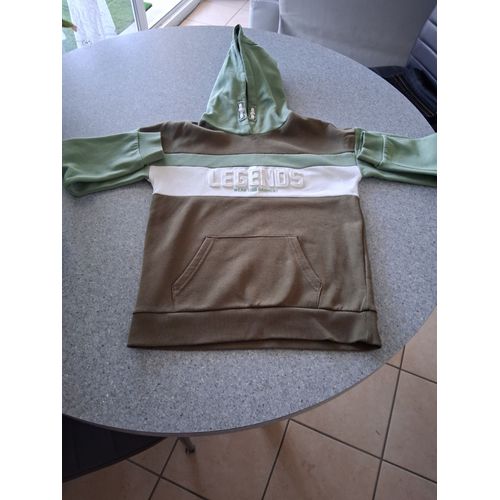 Sweat Shirt Capuche "Tex" Vert Et Blanc "T- 9-10 Ans" Garçon
