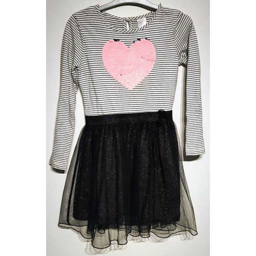 Robe Noire Et Blanche Rayée Avec Coeur Rose Palomino - T 9 Ans