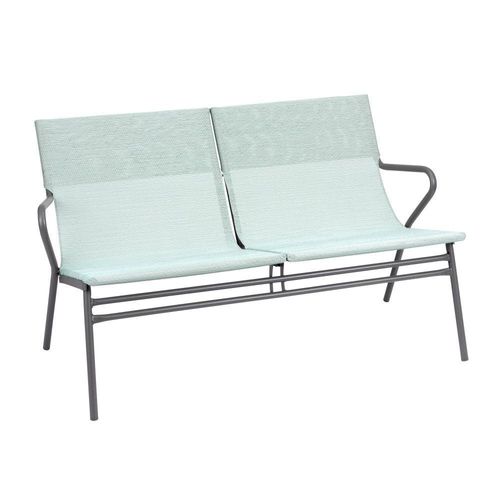 Ensemble 1 Table Basse Rectangle Et 2 Banquettes En Acier Bleu