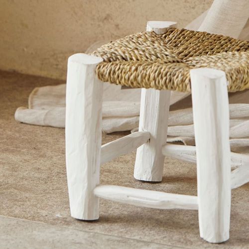 Tabouret Marocain Blanc En Bois Blanc 20 X 20