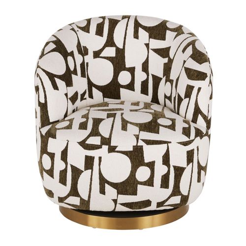 Fauteuil Pivotant Motif Jacquard Beige Et Vert Kaki