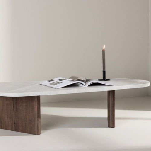 Table Basse Organique Effet Marbre 130x65cm - Gris Clair