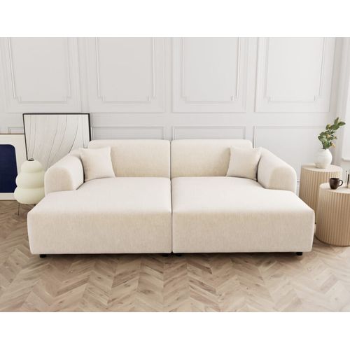 Canapé Droit 4 Places En Velours Texturé Beige