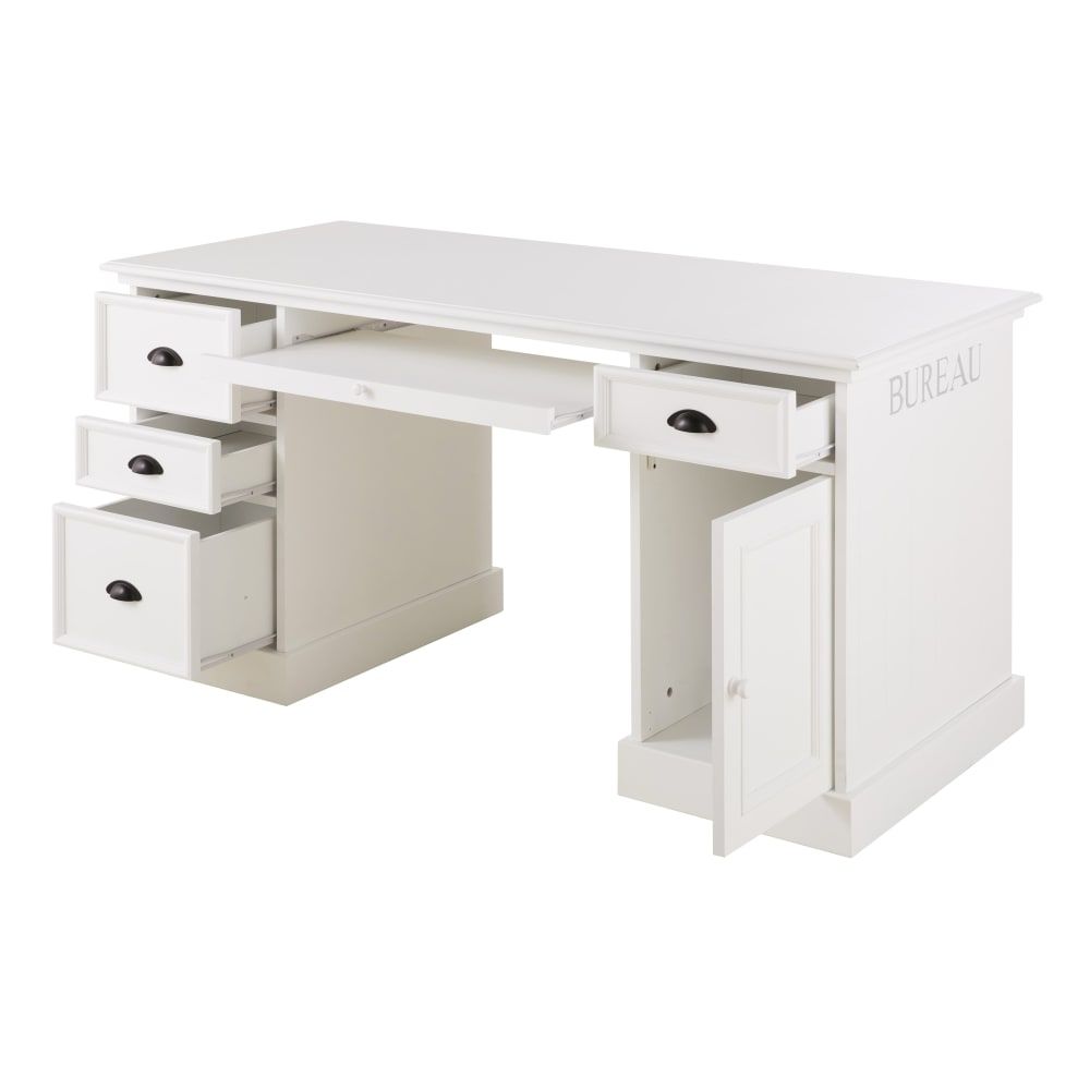 Bureau 1 Porte 4 Tiroirs Blanc