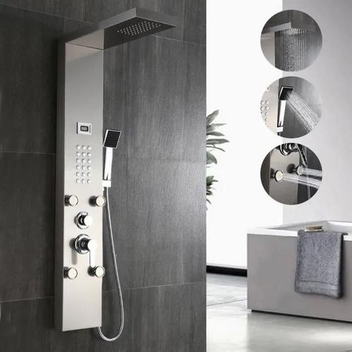 Auralum Panneau Colonne de Douche en Acier Inox avec 4 Grandes Buses Massants et 12 Micro-jets de Massage Panneau écran Affichage