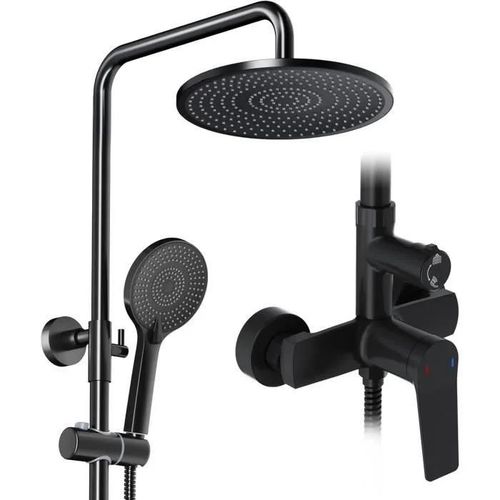 Rainsworth Colonne de Douche avec Mitigeur noir,tête de douche 250 mm,Pommeau de Douche de 3 Jets,systèmes de douche