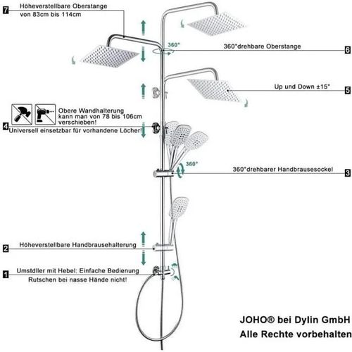 JOHO Inox 304,Colonne de Douche Design Carré sans Mitigeur Ensemble de Douche avec Étagère Douche pour Baignoire Système de...