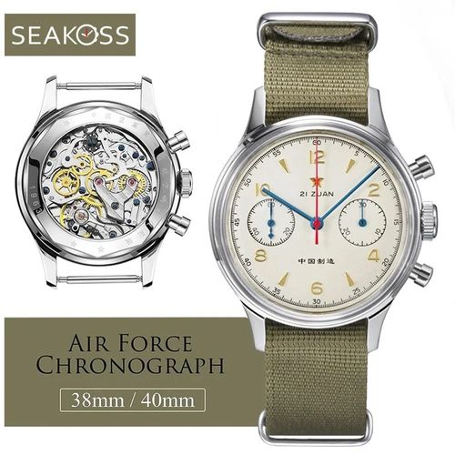 Red Star 1963 Montre Mécanique Homme 38mm St1901 Chronographe Pilote Saphir