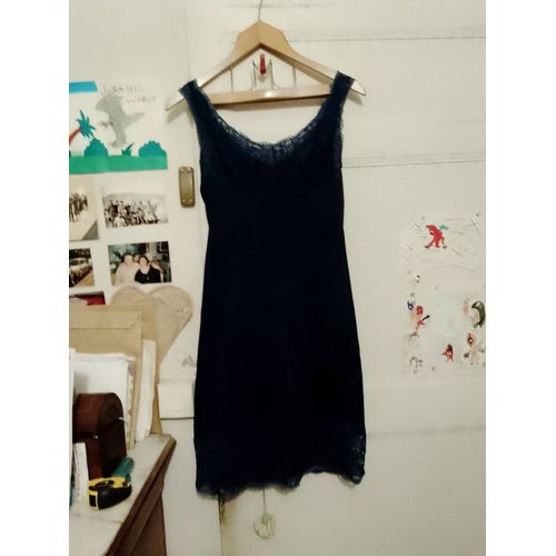 Nuisette Bleue Foncée Bas Et Haut Dentelle 36 S Vintage Années 60.