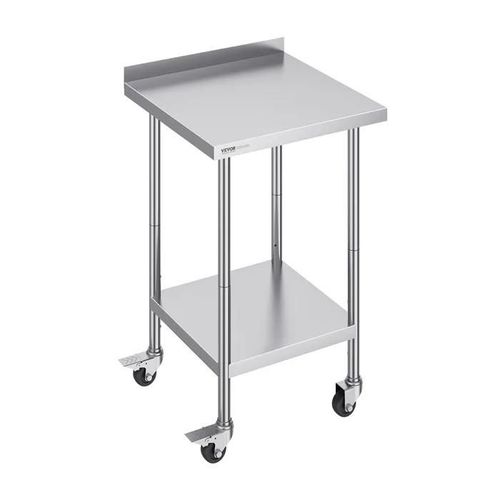 Table De Travail Cuisine Acier Inoxydable-Vevor-Table De Préparation-61x61x100,6 Cm-Hauteur Réglable-Avec Roulettes