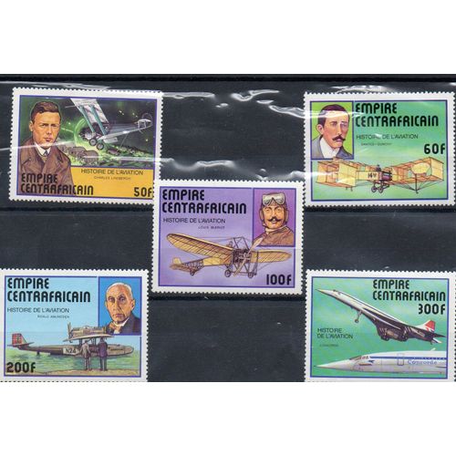 Centrafrique ( Empire ) Timbres Histoire De L'Aviation : Blériot , Lindbergh , Le Concorde , Etc