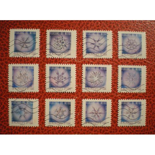 Flocons De Neige - Série Complète De 12 Timbres Oblitérés - France - Année 2018