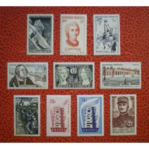 Lot De 10 Timbres Neufs Sur Charnière Ou Avec Trace Ou Sans Gomme - France - Année 1956