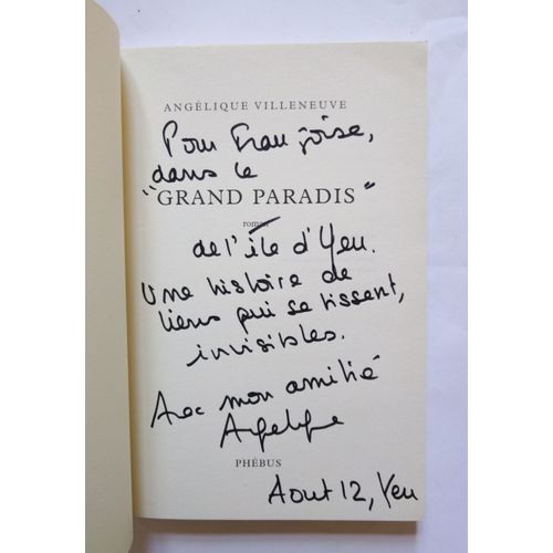 Angélique Villeneuve Grand Paradis Avec Un Envoi Autographe Signé 2010 Phébus