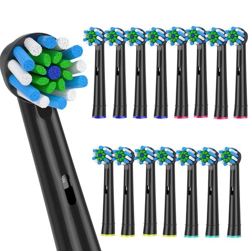 Tête de brosse à dents électrique 4 pièces, Compatible avec la brosse à dents électrique Braun Oral B, têtes de brosse de rechange pour Oral B Vitality Pro 1000 2000-Noir-16pcs