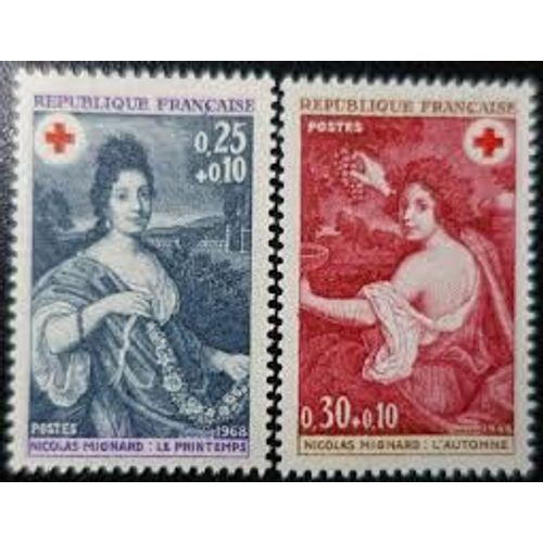Au Profit De La Croix Rouge : Saisons Printemps Automne Tableaux De Nicolas Mignard La Paire Année 1968 N° 1580 1851 Yvert Et Tellier Luxe
