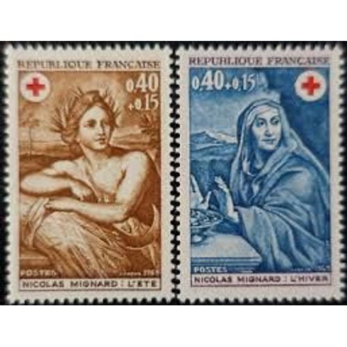 Au Profit De La Croix Rouge : Saisons Été Hiver Tableaux De Nicolas Mignard La Paire Année 1969 N° 1619 1620 Yvert Et Tellier Luxe