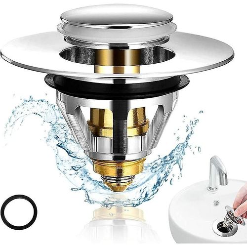 Bonde de baignoire universelle, bonde de lavabo, bonde à tirette avec trop-plein, adaptée au drainage de la baignoire de cuisine (33,6-36,9 mm)