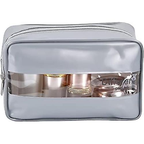 Trousse de toilette transparente, trousse de maquillage portable et étanche en PVC, trousse de voyage multifonction pour cosmétiques (gris)