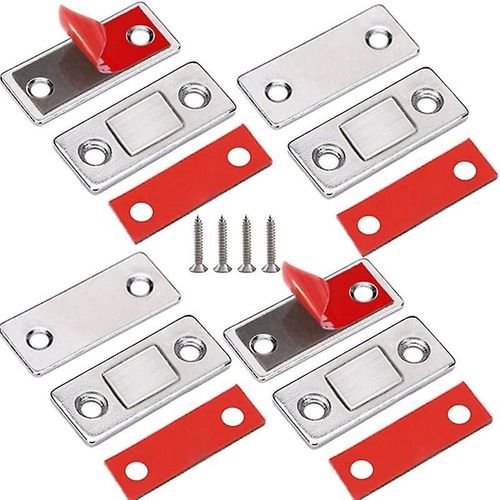 Lot de 4 loquets magnétiques pour porte de placard, fermeture adhésive magnétique pour meubles, vis incluses