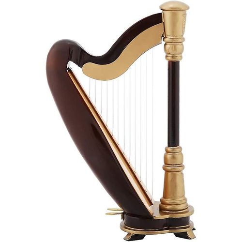 Harpe Miniature Classique Wind Up Harp En Bois Miniature Harpe Réplique Modèle Musical Avec Étui Cadeau Stand Pour Cadeaux Musicaux Poupées Accessoire 