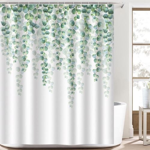 Rideau de douche à feuilles d'eucalyptus pour salle de bain Rideau de douche à feuilles vertes Rideau de douche décoratif en polyester 72 x 72 pouces Rideau de douche imperméable