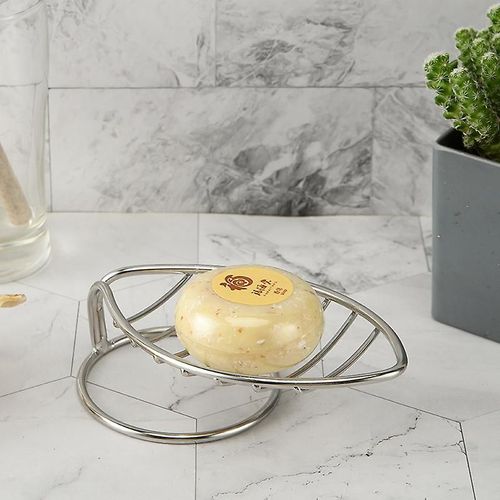 Porte-savon et éponge en acier inoxydable 304, plateau de rangement durable pour salle de bain et cuisine, argenté (forme de feuille)