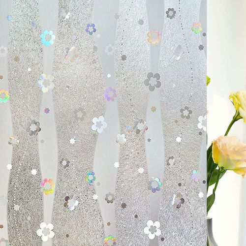 Film de confidentialité pour fenêtre, motif floral 3D, sans colle, décoratif, pour porte, vitrail, revêtement de fenêtre, statique, anti-UV, pour maison, douche, bureau, 17