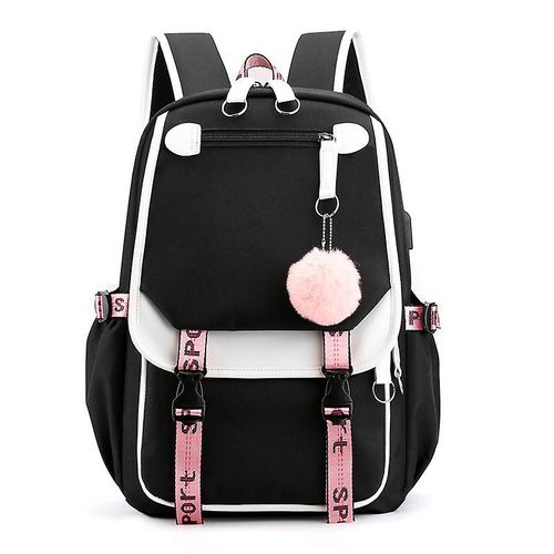 Sac à dos pour fille 20-35 L, grande capacité, en tissu Oxford, pour l'école, l'extérieur, avec port de chargement USB et prise casque, pour les étudiantes
