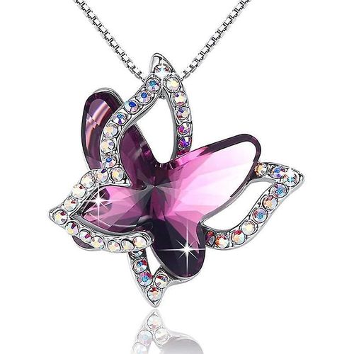Collier Papillon Avec Pierre De Naissance En Cristal - Argenté Avec Chaîne De 45,7 Cm + 5 Cm - Collier Pour La Fête Des Mères, Un Anniversaire, Noël - Cadeaux Pour Femmes Et Filles