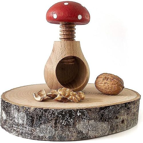 Casse-Noix Champignon Rouge À Vis, Pratique Et Esthétique. Casse-Noix En Bois Pour Ouvrir Facilement Les Noix, Noisettes Et Amandes.
