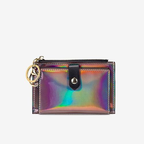 Portefeuille laser tendance pour femmes, porte-clés, fermeture éclair, porte-monnaie, mini porte-monnaie, porte-cartes de crédit, 1 pièce, noir