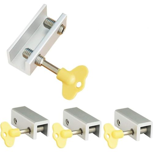 Lot de 4 verrous de fenêtre coulissants en aluminium, verrou de sécurité à cadre réglable pour porte coulissante avec clés
