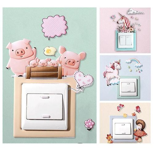 Autocollant mural 3D en silicone pour interrupteur de dessin animé, décoration de chambre à coucher