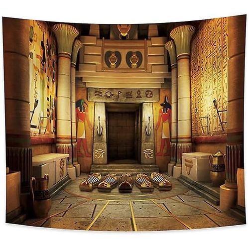 Tapisserie murale égyptienne antique 95 x 75 cm, motif sphinx, motifs ethniques, scène d'intérieur, mythologie, art abstrait vintage, motif symétrique