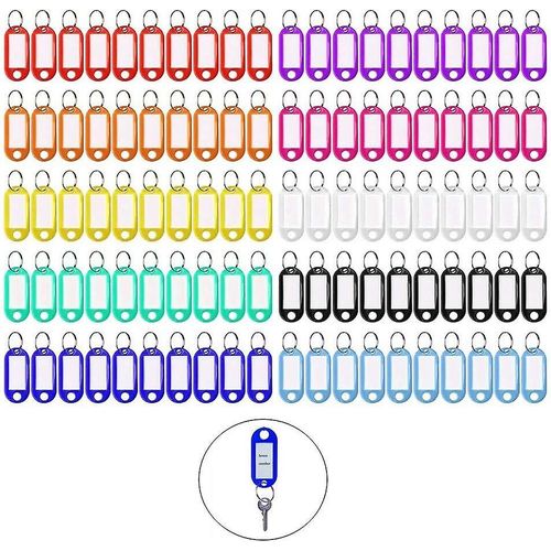 Porte-clés pour bagages, 100 pièces, étiquettes d'identification en plastique pour bagages (10 couleurs)