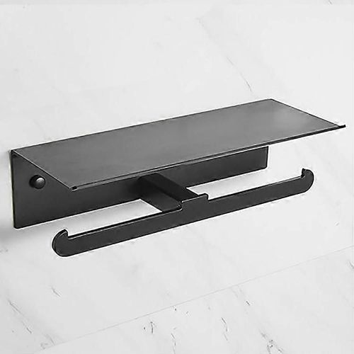 Porte-rouleau de papier toilette double autocollant sans perçage, pour salle de bain et cuisine, noir mat
