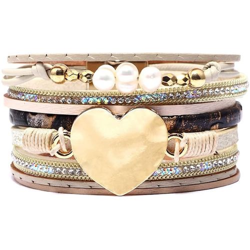 Dames Armband Hart Multi Layer Polsband Armbanden Sieraden Met Pearl Dark Brown, Polsband