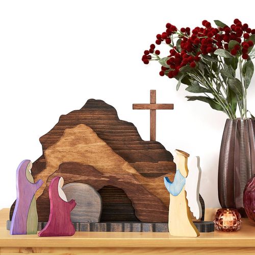 Décoration de Pâques en bois, crèche de Noël de Jésus, décoration de table de Pâques en bois, statue puzzle de Jésus en bois