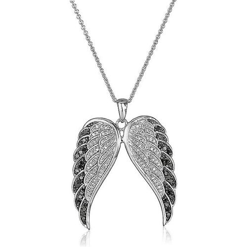 Collier Avec Pendentif Ailes D'ange En Argent Sterling Et Diamants Noirs Et Blancs (1/2 Ct), 45,72 Cm