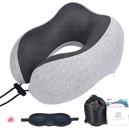 Oreiller de voyage confortable en mousse à mémoire de forme, kit de voyage avec masques pour les yeux et bouchons d'oreilles (1)