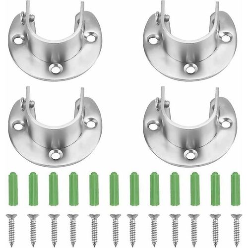 Lot de 4 supports ronds en acier inoxydable pour tringle à rideau de douche de 25 mm