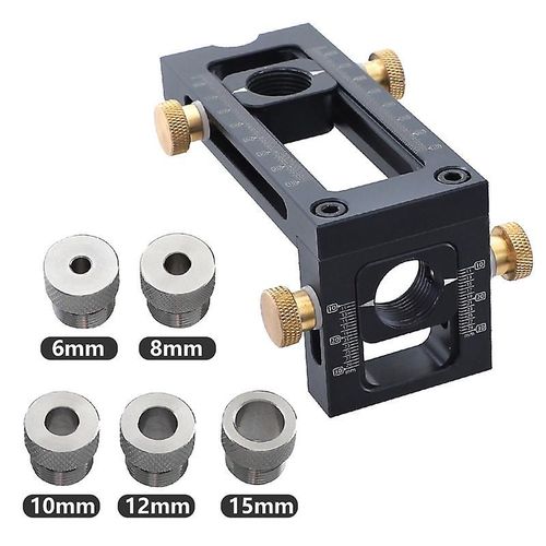 Gabarit de perçage 2 en 1 pour le travail du bois, gabarit de poche réglable, kit de guide de perçage 5 trous 6/8/10/12/15 mm, kit de chevilles pour vis d'armoire de lit, localisateur de poinçon