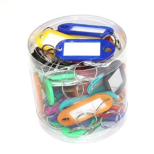 Porte-clés colorés, lot de 50 étiquettes en plastique transparentes, pour bagages, hôtel, bureau, voyage, 10 couleurs